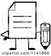 Poster, Art Print Of Black And White Note Document Mascot Holding A Pencil