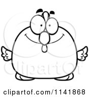 Cartoon Clipart Of A Black And White Happy Chubby Rooster Chick Vector Outlined Coloring Page