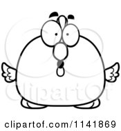 Cartoon Clipart Of A Black And White Surprised Chubby Rooster Chick Vector Outlined Coloring Page