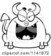 Cartoon Clipart Of A Black And White Chubby Evil Devil Vector Outlined Coloring Page
