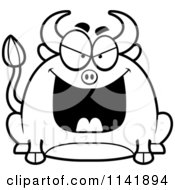 Cartoon Clipart Of A Black And White Chubby Evil Bull Vector Outlined Coloring Page
