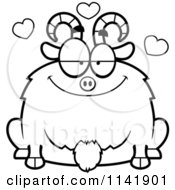 Cartoon Clipart Of A Black And White Chubby Goat In Love Vector Outlined Coloring Page
