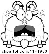 Cartoon Clipart Of A Black And White Chubby Scared Goat Vector Outlined Coloring Page