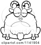 Cartoon Clipart Of A Black And White Chubby Sad Goat Vector Outlined Coloring Page