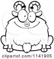 Cartoon Clipart Of A Black And White Chubby Smiling Goat Vector Outlined Coloring Page