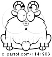 Cartoon Clipart Of A Black And White Chubby Surprised Goat Vector Outlined Coloring Page