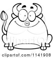 Cartoon Clipart Of A Black And White Chubby Smiling Bull Vector Outlined Coloring Page