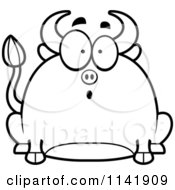 Cartoon Clipart Of A Black And White Chubby Surprised Bull Vector Outlined Coloring Page