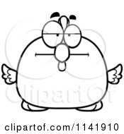 Cartoon Clipart Of A Black And White Bored Chubby Rooster Chick Vector Outlined Coloring Page