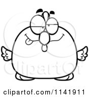 Cartoon Clipart Of A Black And White Drunk Chubby Rooster Chick Vector Outlined Coloring Page