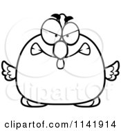 Cartoon Clipart Of A Black And White Mad Chubby Rooster Chick Vector Outlined Coloring Page