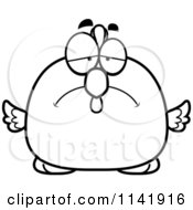 Cartoon Clipart Of A Black And White Depressed Chubby Rooster Chick Vector Outlined Coloring Page