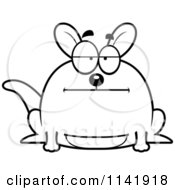 Cartoon Clipart Of A Black And White Chubby Bored Kangaroo Vector Outlined Coloring Page