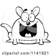 Cartoon Clipart Of A Black And White Chubby Grinning Kangaroo Vector Outlined Coloring Page