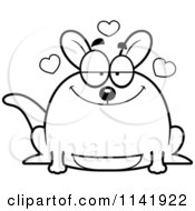 Cartoon Clipart Of A Black And White Chubby Kangaroo In Love Vector Outlined Coloring Page