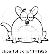 Cartoon Clipart Of A Black And White Chubby Depressed Kangaroo Vector Outlined Coloring Page