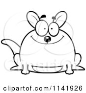 Cartoon Clipart Of A Black And White Chubby Smiling Kangaroo Vector Outlined Coloring Page