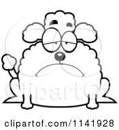 Cartoon Clipart Of A Black And White Chubby Depressed Poodle Vector Outlined Coloring Page