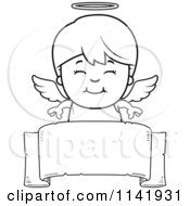Poster, Art Print Of Black And White Smiling Angel Boy Over A Banner