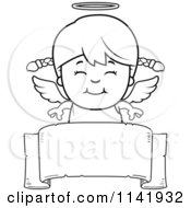 Poster, Art Print Of Black And White Smiling Angel Girl Over A Banner