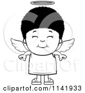 Cartoon Clipart Of A Black And White Smiling Angel Boy Vector Outlined Coloring Page