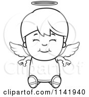 Poster, Art Print Of Black And White Smiling Sitting Angel Boy