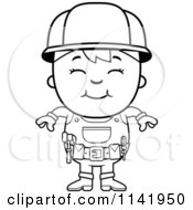 Cartoon Clipart Of A Black And White Smiling Handy Boy Vector Outlined Coloring Page