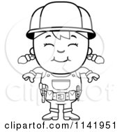 Cartoon Clipart Of A Black And White Smiling Handy Girl Vector Outlined Coloring Page