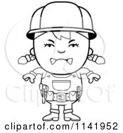 Cartoon Clipart Of A Black And White Mad Handy Girl Vector Outlined Coloring Page