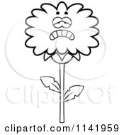Cartoon Clipart Of A Black And White Depressed Dandelion Flower Character Vector Outlined Coloring Page
