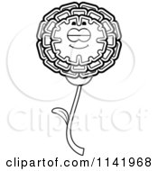 Cartoon Clipart Of A Black And White Sleeping Marigold Flower Character Vector Outlined Coloring Page