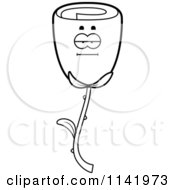 Cartoon Clipart Of A Black And White Bored Rose Flower Character Vector Outlined Coloring Page