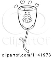 Cartoon Clipart Of A Black And White Rose Flower Character In Love Vector Outlined Coloring Page