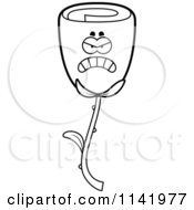 Cartoon Clipart Of A Black And White Angry Rose Flower Character Vector Outlined Coloring Page