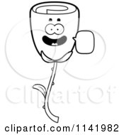 Cartoon Clipart Of A Black And White Talking Rose Flower Character Vector Outlined Coloring Page