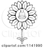 Poster, Art Print Of Black And White Happy Smiling Sunflower Character