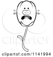 Cartoon Clipart Of A Black And White Scared Tulip Flower Character Vector Outlined Coloring Page