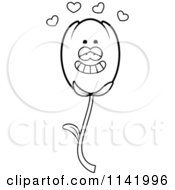 Cartoon Clipart Of A Black And White Tulip Flower Character In Love Vector Outlined Coloring Page