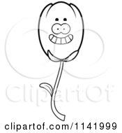 Poster, Art Print Of Black And White Happy Smiling Tulip Flower Character