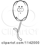 Cartoon Clipart Of A Black And White Surprised Tulip Flower Character Vector Outlined Coloring Page