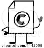 Cartoon Clipart Of A Black And White Copyright Document Mascot Waving Vector Outlined Coloring Page