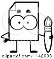 Poster, Art Print Of Black And White Document Mascot Holding A Paintbrush