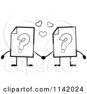 Cartoon Clipart Of Black And White Help Document Mascots Holding Hands Vector Outlined Coloring Page