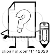 Cartoon Clipart Of A Black And White Help Document Mascot Holding A Pencil Vector Outlined Coloring Page