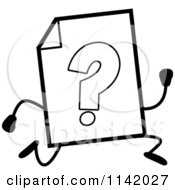 Cartoon Clipart Of A Black And White Help Document Mascot Running Vector Outlined Coloring Page