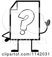 Cartoon Clipart Of A Black And White Help Document Mascot Waving Vector Outlined Coloring Page