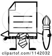 Poster, Art Print Of Black And White Business Document Mascot In A Red Tie Holding A Paintbrush