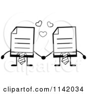 Poster, Art Print Of Black And White Business Document Mascots In A Red Ties Holding Hands