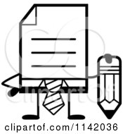 Cartoon Clipart Of A Black And White Business Document Mascot In A Red Tie Holding A Pencil Vector Outlined Coloring Page