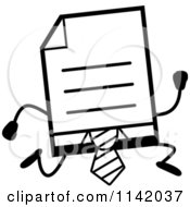 Cartoon Clipart Of A Black And White Business Document Mascot In A Red Tie Running Vector Outlined Coloring Page